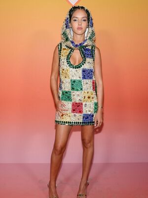 Lyna Khoudri in mini dress at Casablanca womenswear Spring∕Summer 2024 show in Paris